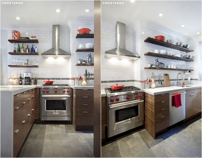 Renovera idéer kök-vit-väggplattor-trä-skåp fronter-golvplattor