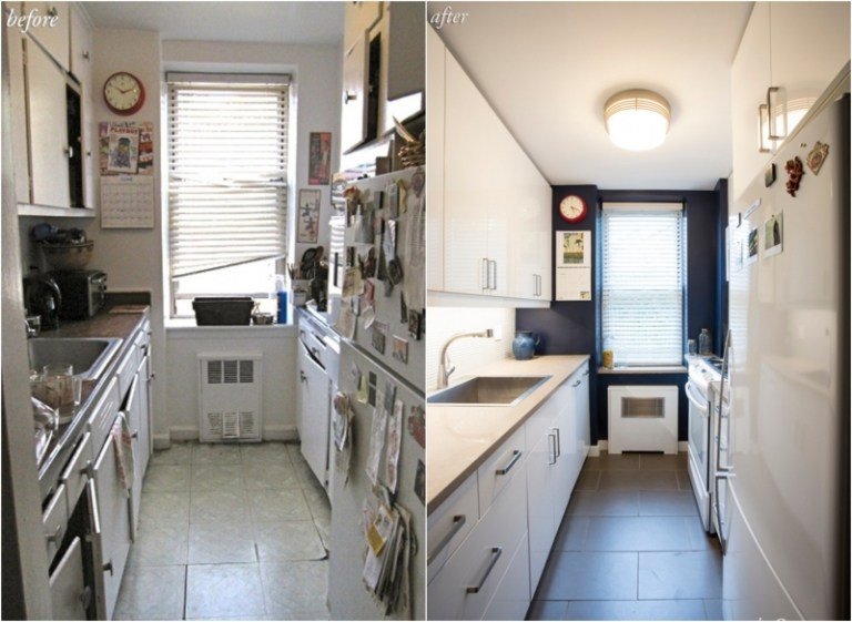 renovera-idéer-kök-före-efter-högglans-vit-marinblå-väggfärg