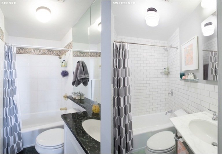renovera-idéer-badrum-ljusgrå-vägg-måla-badkar-duschdraperi-marmor-handfat