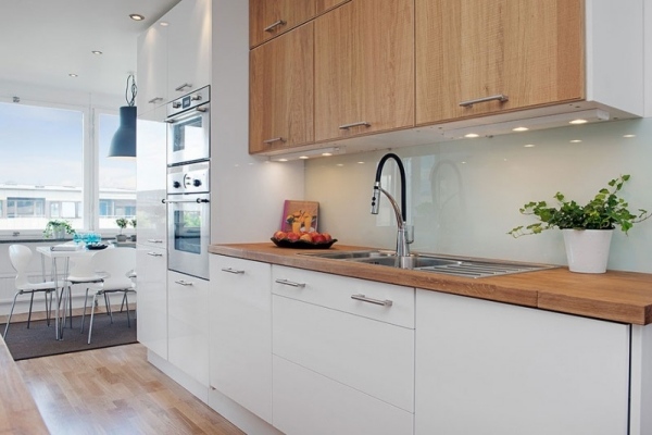Kök design vägg enheter trä laminat inbyggda diskbänk-Led fläckar