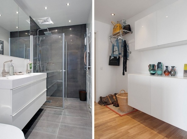Badrumsmöbler vita antracitplattor Små lägenheter handtagslösa ytterdörrar