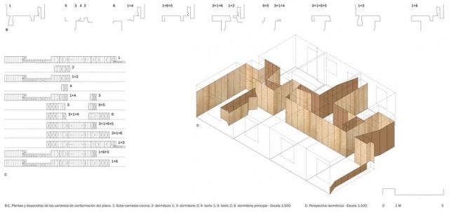 renoverad lägenhet full trä vägg plan Inigo Beguiristain