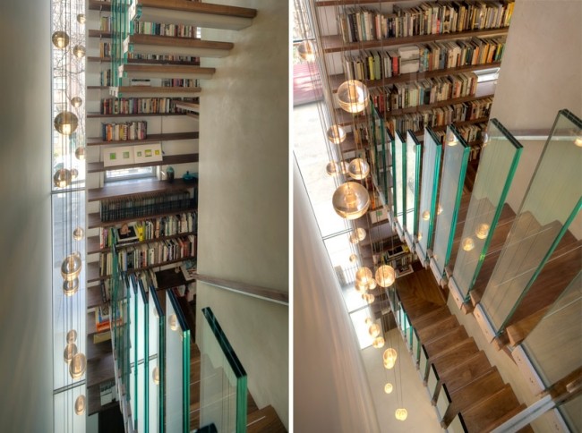 Vertikal inredningsdesign-platsbesparande bibliotek-bokhyllor design
