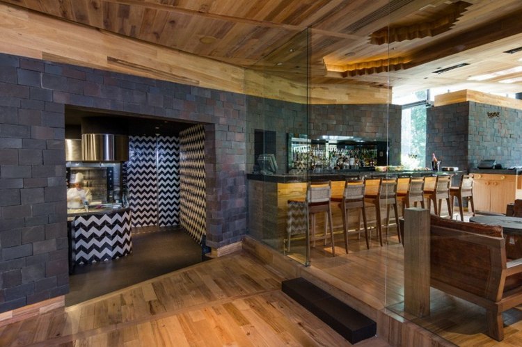 restaurang kakel med anpassad design bar bar stolar tak trä