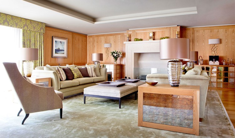 Retro-look -design klassiskt-vardagsrum-väggbeklädnad-ljust trä