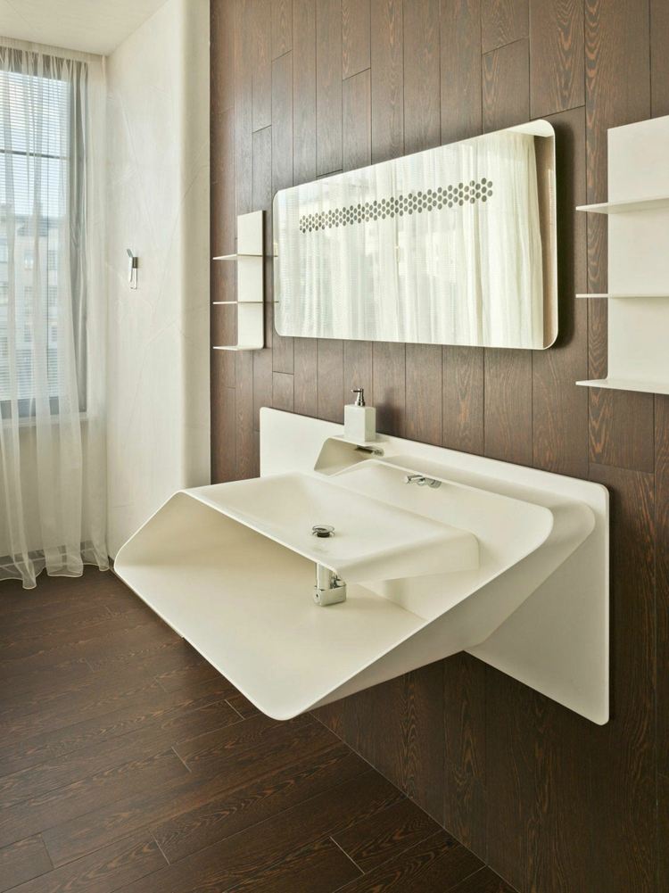 retro-vägg design-väggbeklädnad-trä-mörk-vit-möbler-diskbänk-futuristisk