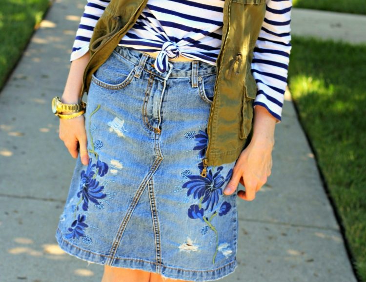Sy en kjol av ett gammalt par jeans -blommönster-diy-vår-sommar-kläder