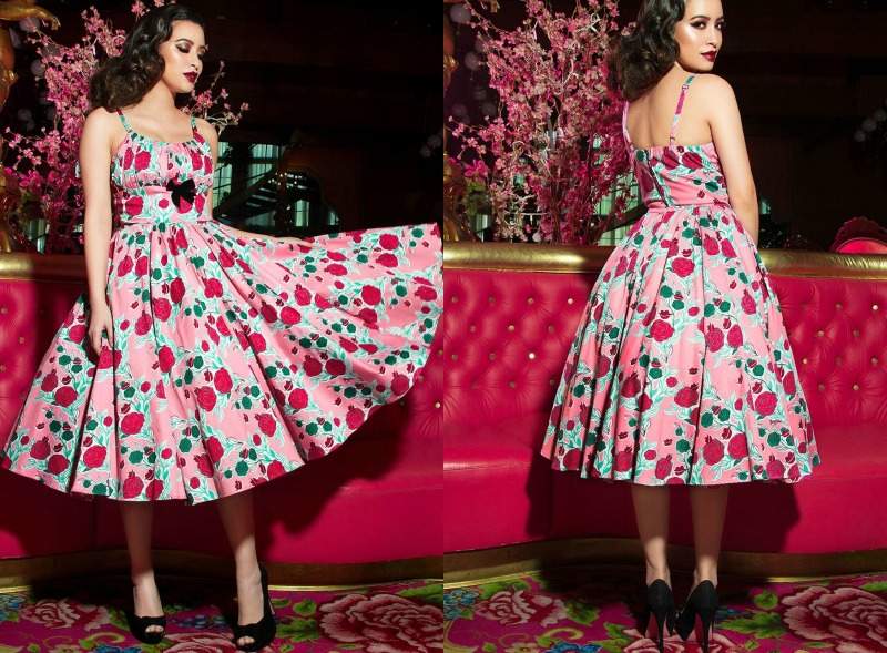 Rockabilly klänningar rosmotiv spagettiband