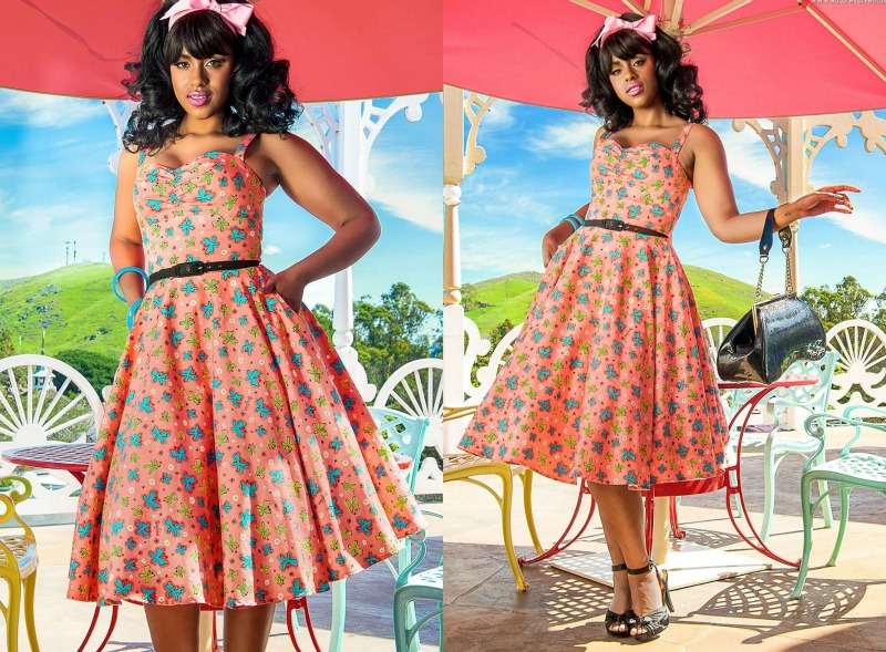 Rockabilly-klänningar-färgglada-blommiga-motiv-huvudband