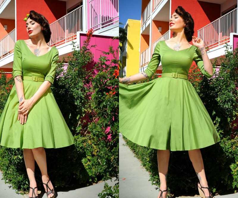 Rockabilly-klänningar-grönt-kvällskläder-elegant-sommar-outfit