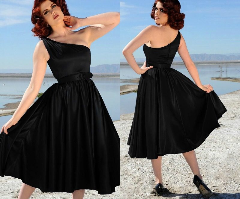 Rockabilly-klänningar-svart-kvällskläder-asymmetrisk-axel