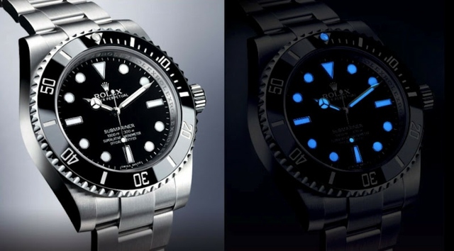 rolex submariner chromalight ljusmaterial blå mörk