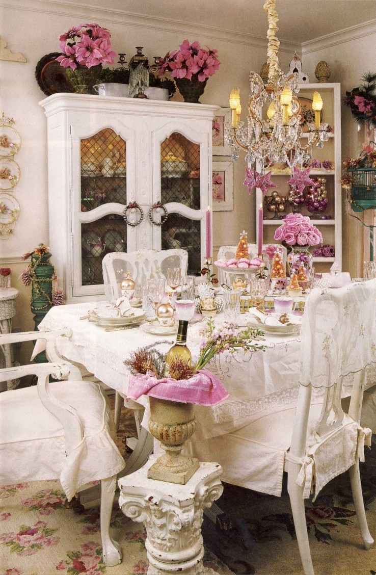 romantiska dekorationsidéer-jul-shabby-chic-stil-matbord