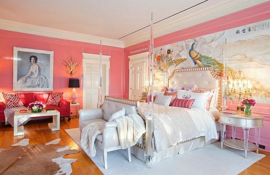 rosa väggfärg sovrum eklektisk stil