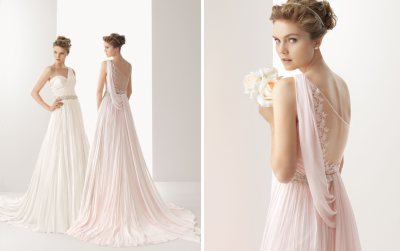 rosa clara bröllopsklänningar 2014 spetsblommor mönsterlinda updo damer