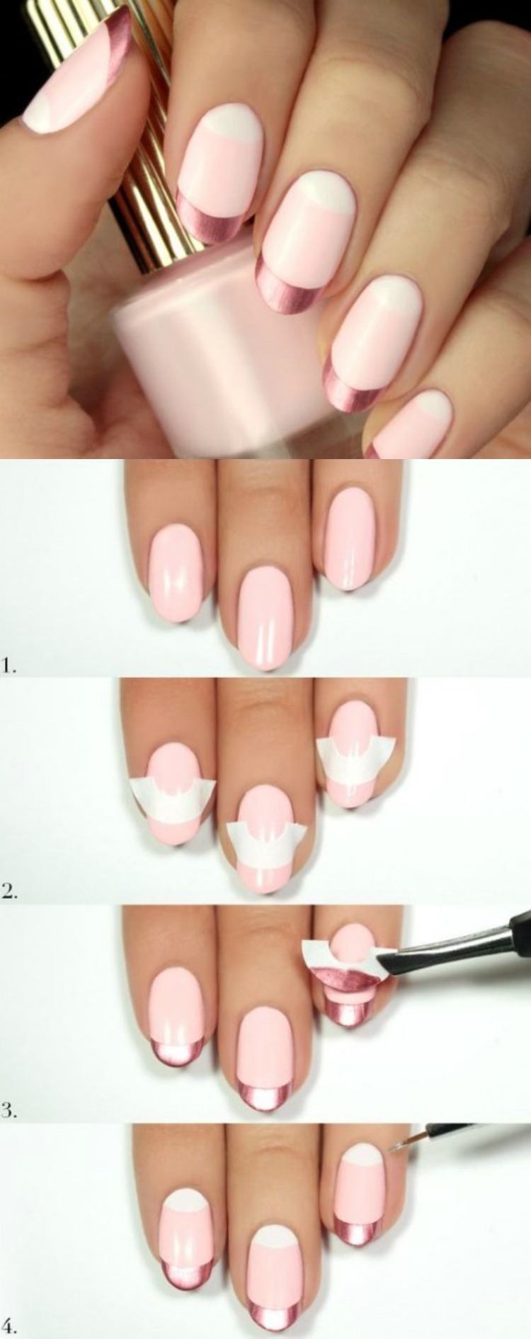 rosa-nagel-gör-det-själv-nagel-design-fransk-ljus-rosa-vit-ros-guld