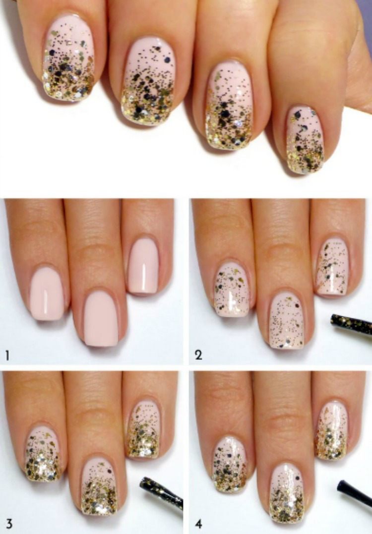 rosa-nagel-gör-det-själv-nagel-design-glitter-guld