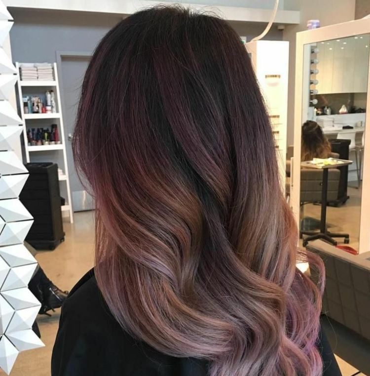 Rose Brown Hair Color Trend Purple Ombre Hairstyle Idéer för brunetter