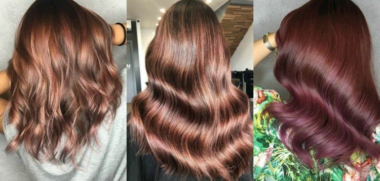 Rose brunt hår olika nyanser balayage frisyr idéer kvinnor hår trender