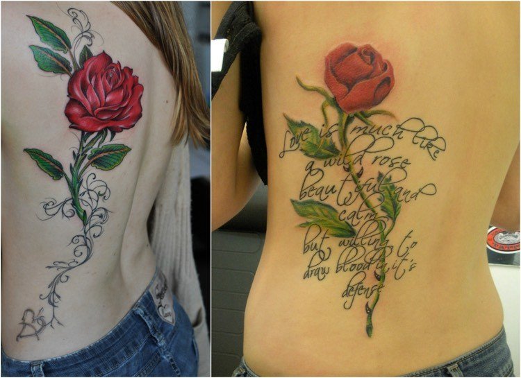 Rose tendril tatuering tillbaka citat kombination