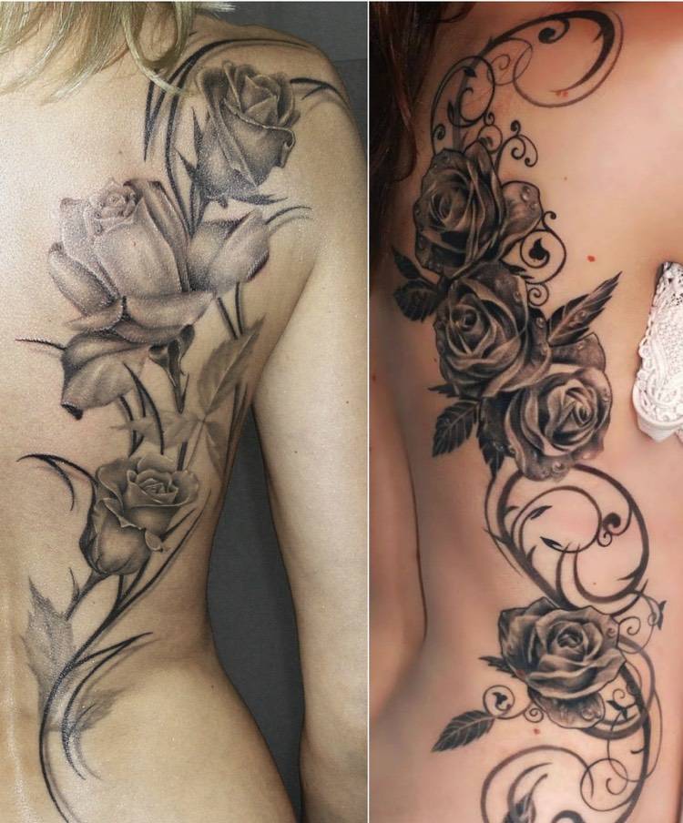 Rose tendril tatuering tillbaka skuggning