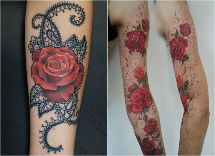 ros tendril tatuering arm spets kombination