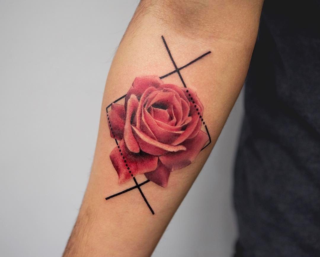 Tatuering ros kvinnor underarm geometriska tatuering motiv