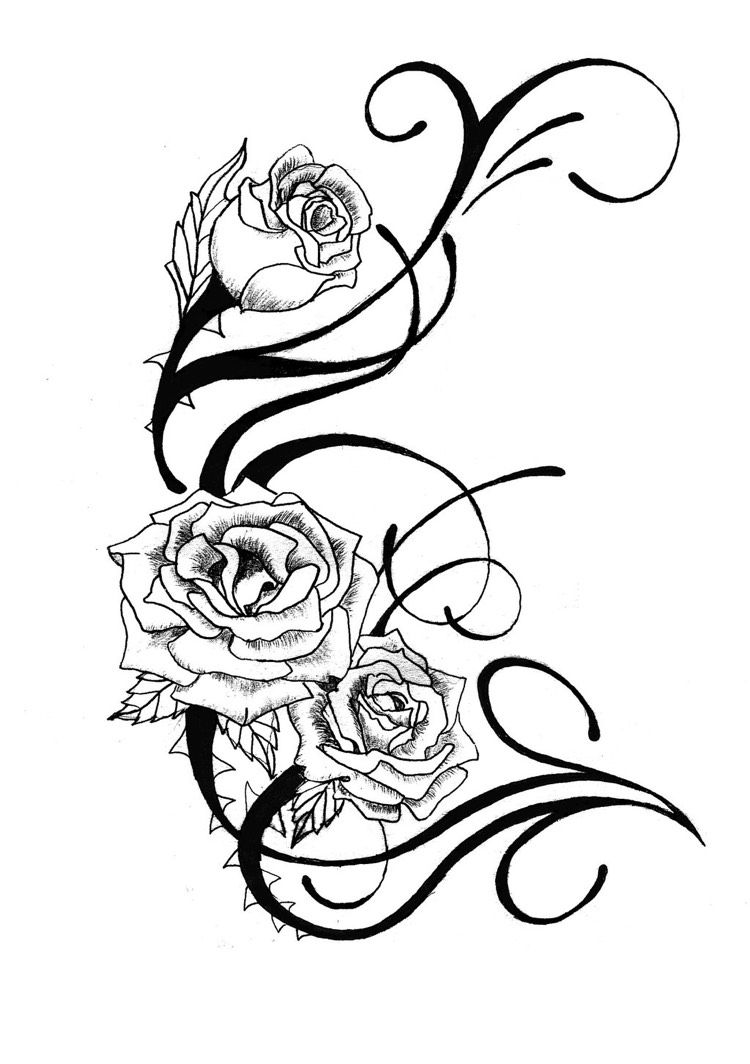 Rose tendril tatuering mall svart och vitt