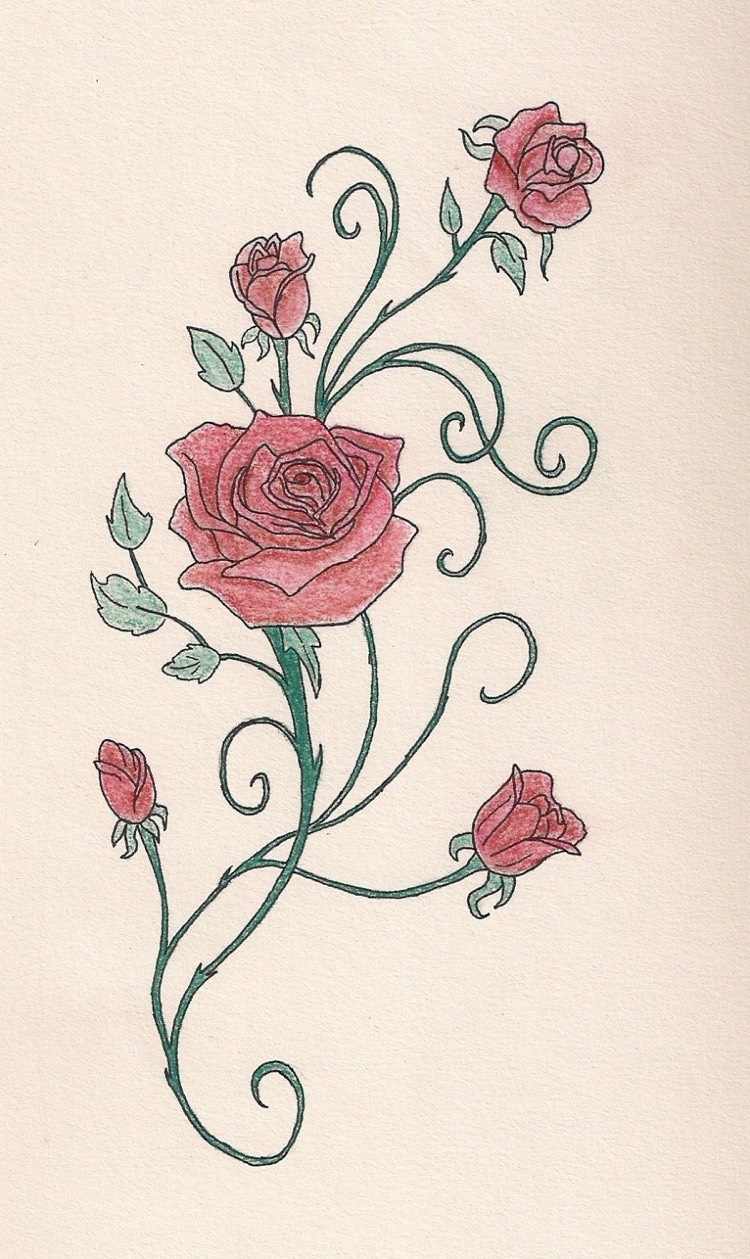 Rose tendril tatuering mall ritning
