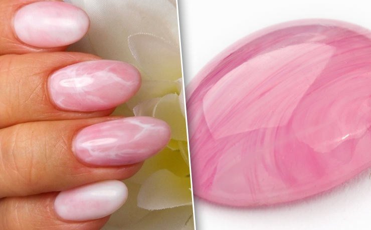 Rosenkvarts naglar med gelmarmor effekt