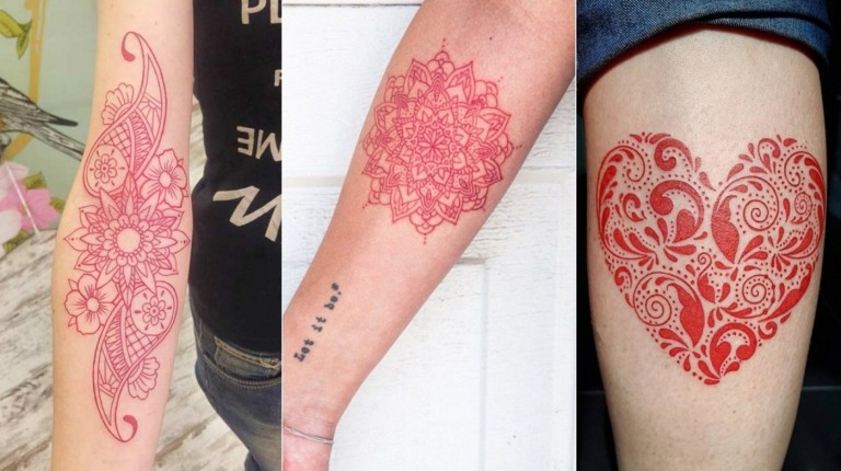 Mandalas i olika former och rött tatueringsfärg