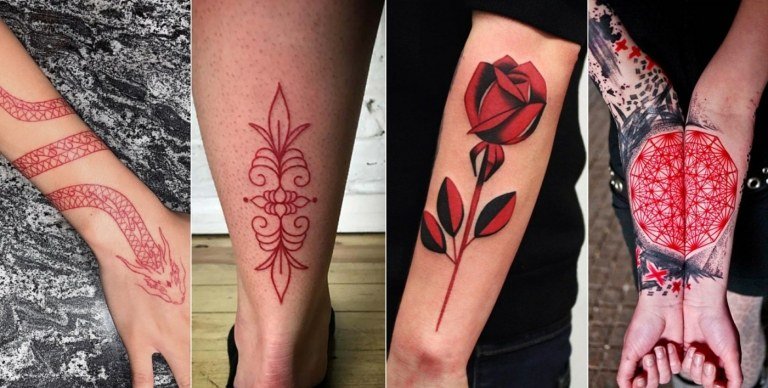 Tatueringsidéer för ben och arm i rött eller rött-svart