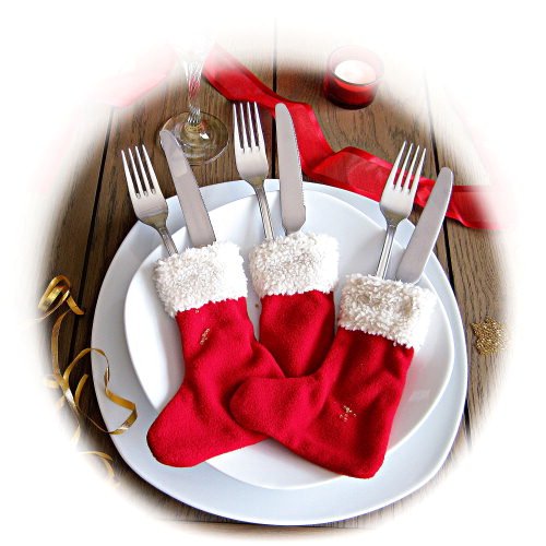 festlig röd juldekoration bestick