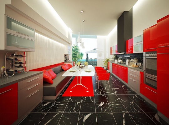 röd-matsal-svart-marmor-golvplattor