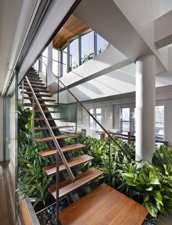 arkitektonisk trend ekologisk inomhus grönare trappa trägolv