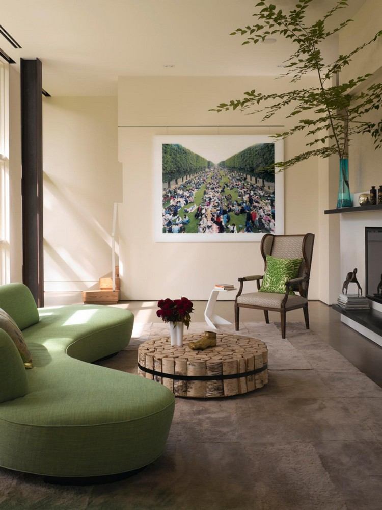 runda-soffor-modern-grön-soffbord-trä-väggmålning-djup
