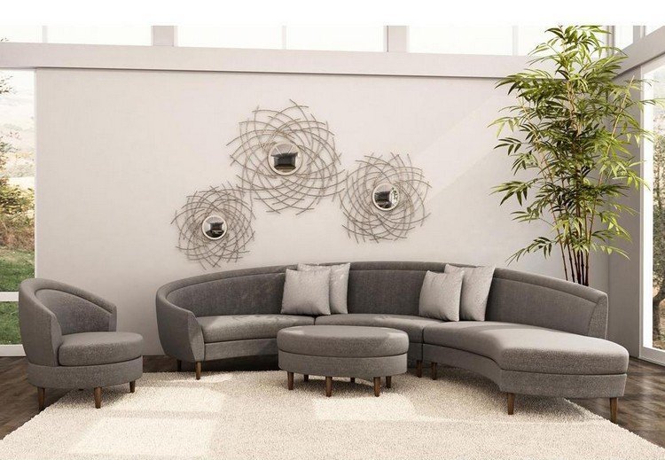 Runda soffor modern-grå-rund-vägg-spegel-metall-dekoration