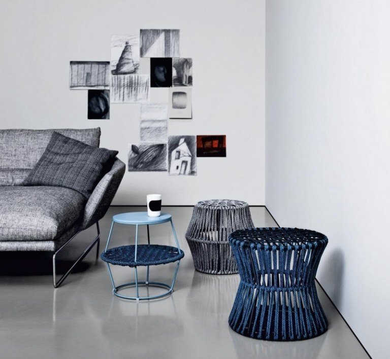 Runt sidobord -blå-grå-soffa-flät-rep-design-ziggy