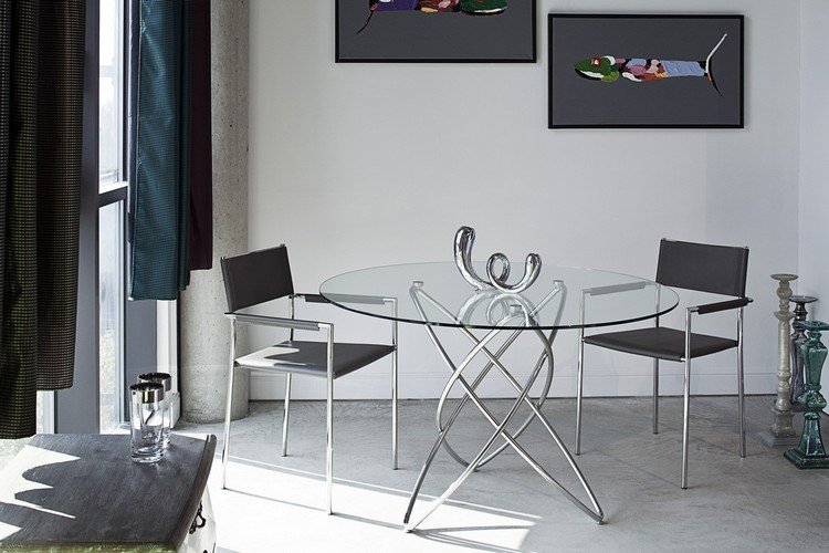 Runt matbord design-idéer-glas-bordsskiva-rostfritt stål-bas-MOLECULAR-KARE-DESIGN