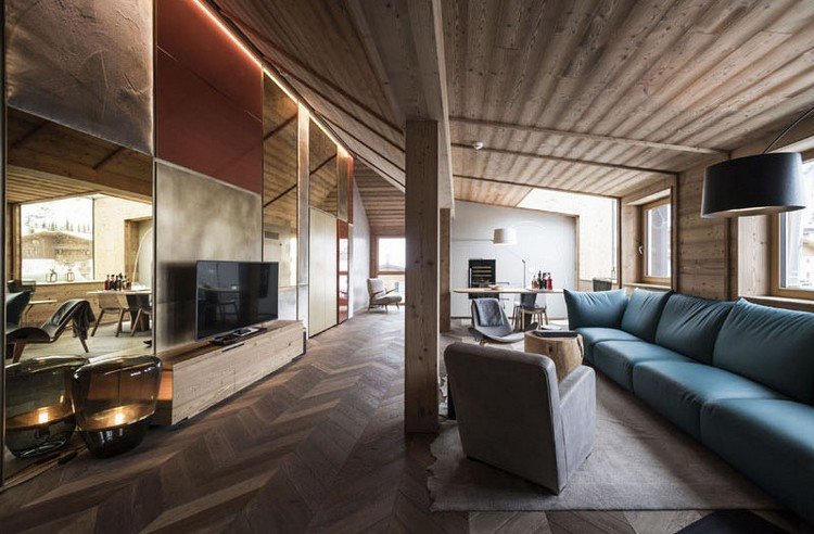 rustikt penthouse moderna element vardagsrum