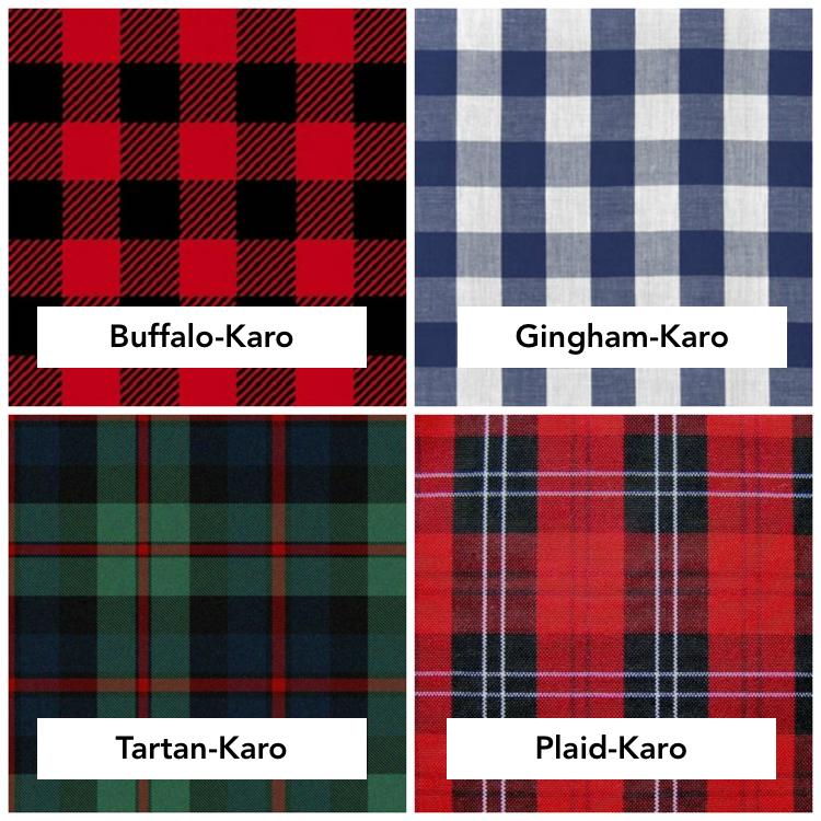 Översikt över de olika kontrollerade mönstren Buffalo Gingham Tartan Plaid