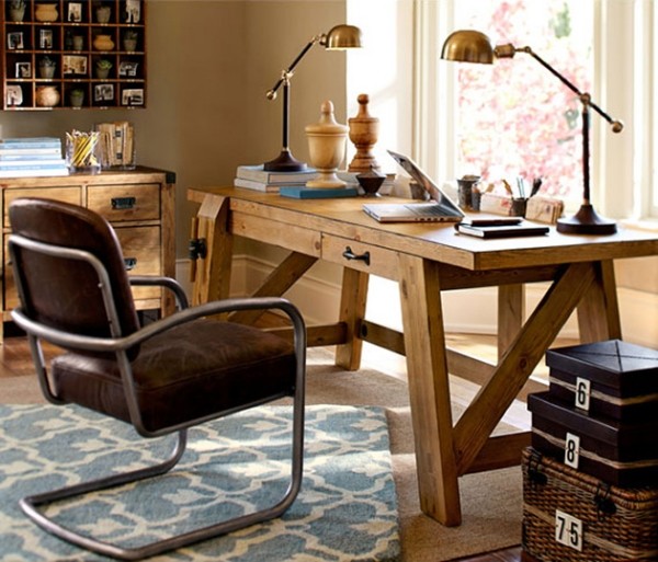 skrivbord design trämöbler naturmaterial förvaringsutrymme idéer matta dekoration