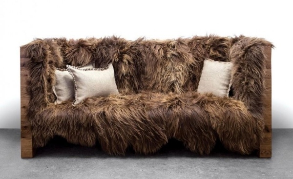 designer soffa lång ull-känslig funrniture-fårskinn trä