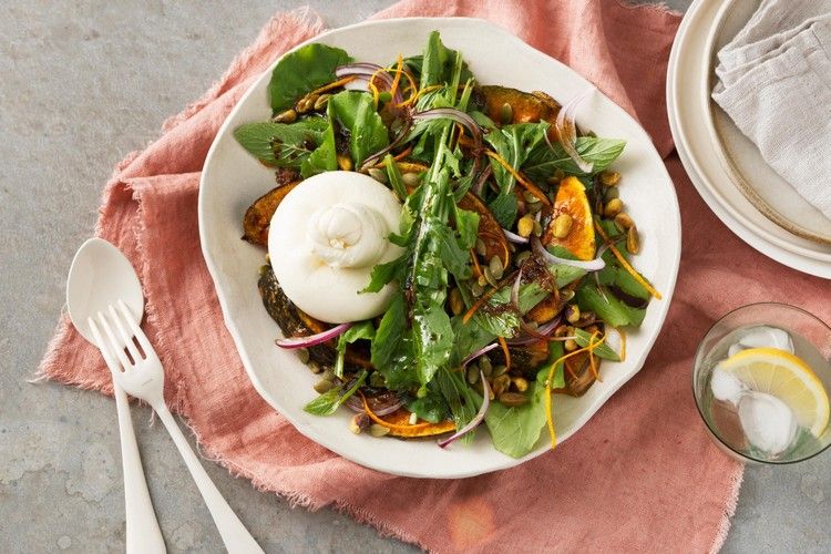 Salladsrecept Burrata Pumpa Leaf Sallader Höstförrätt