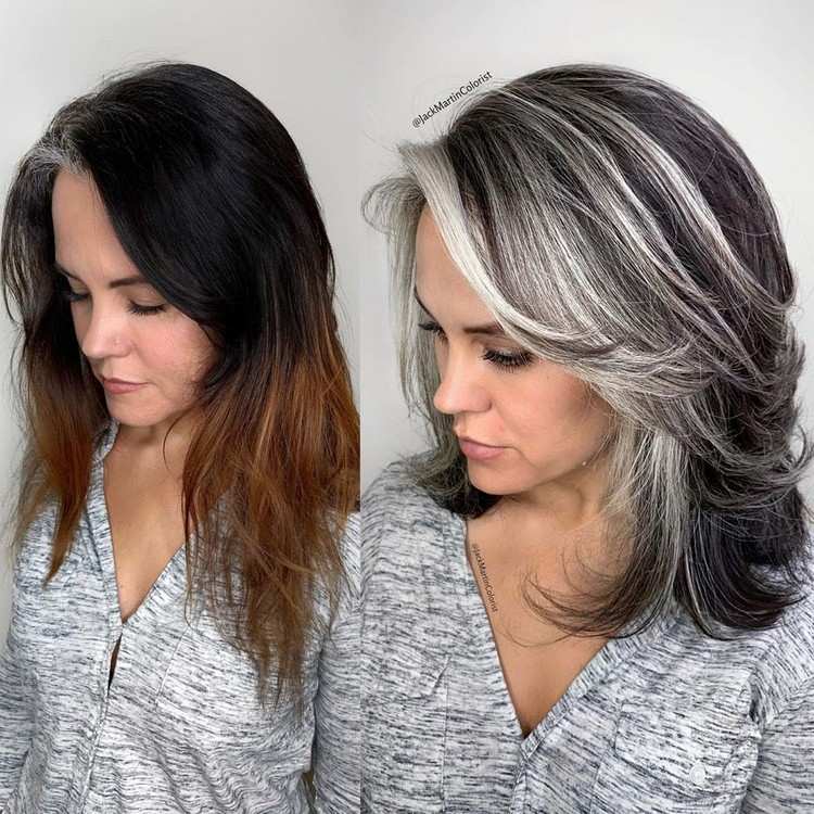 Färga grått hår Salt och peppar med hjälp av balayage -tekniken