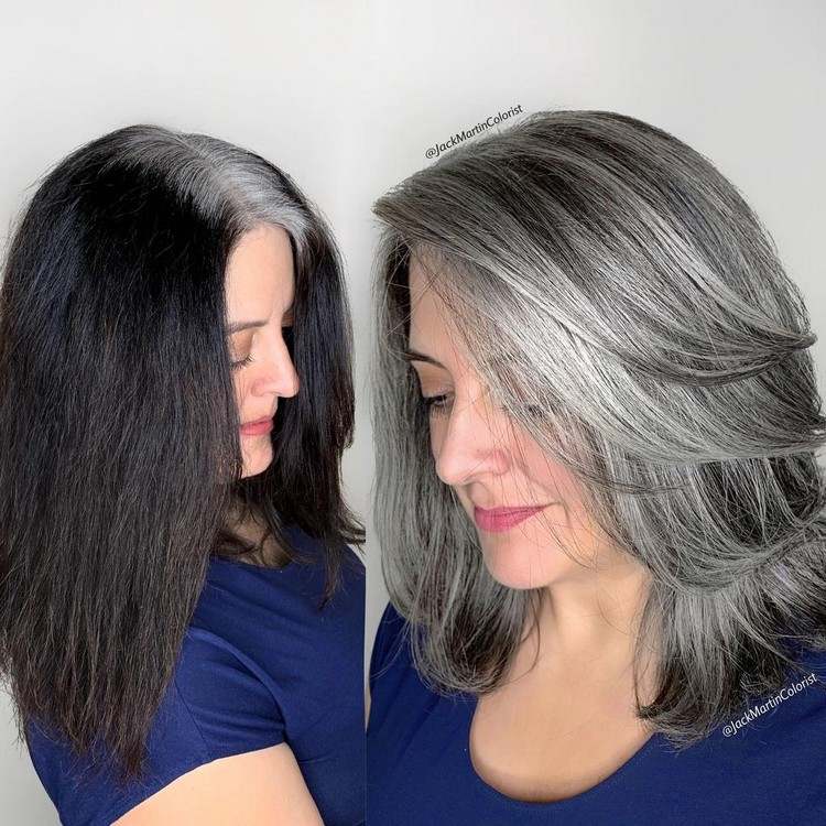 Överför grå rötter till hårets längd