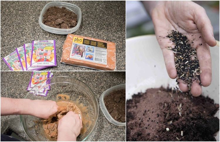 Gör fröbomber själv receptinstruktioner blanda mixa frön jord