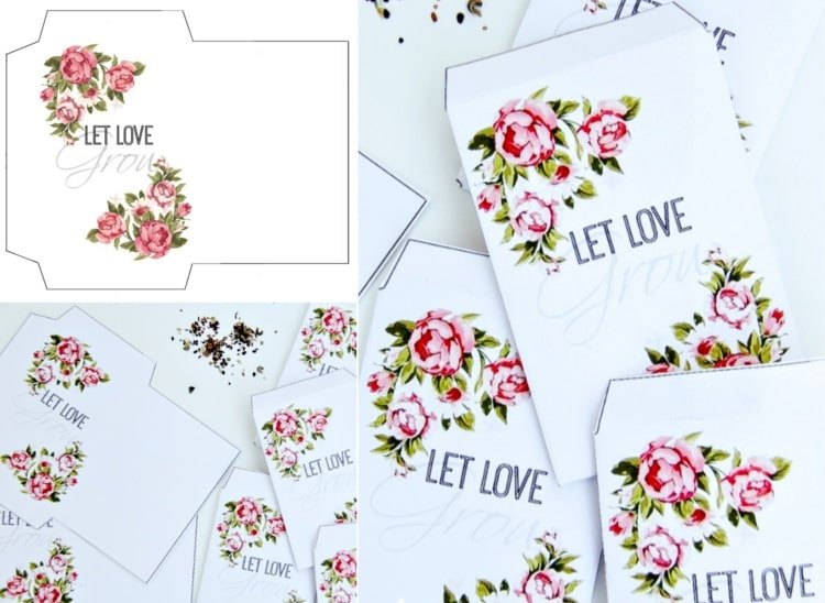 Tinker fröpåsar med mallar att skriva ut - vackra blommotiv