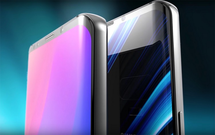 konceptet för samsung s10 galaxy -modeller med rundade skärmar