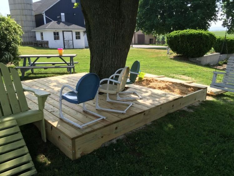 Bygg-det-själv-sandlåda-träd-skugga-terrass-lek-trä-stolar